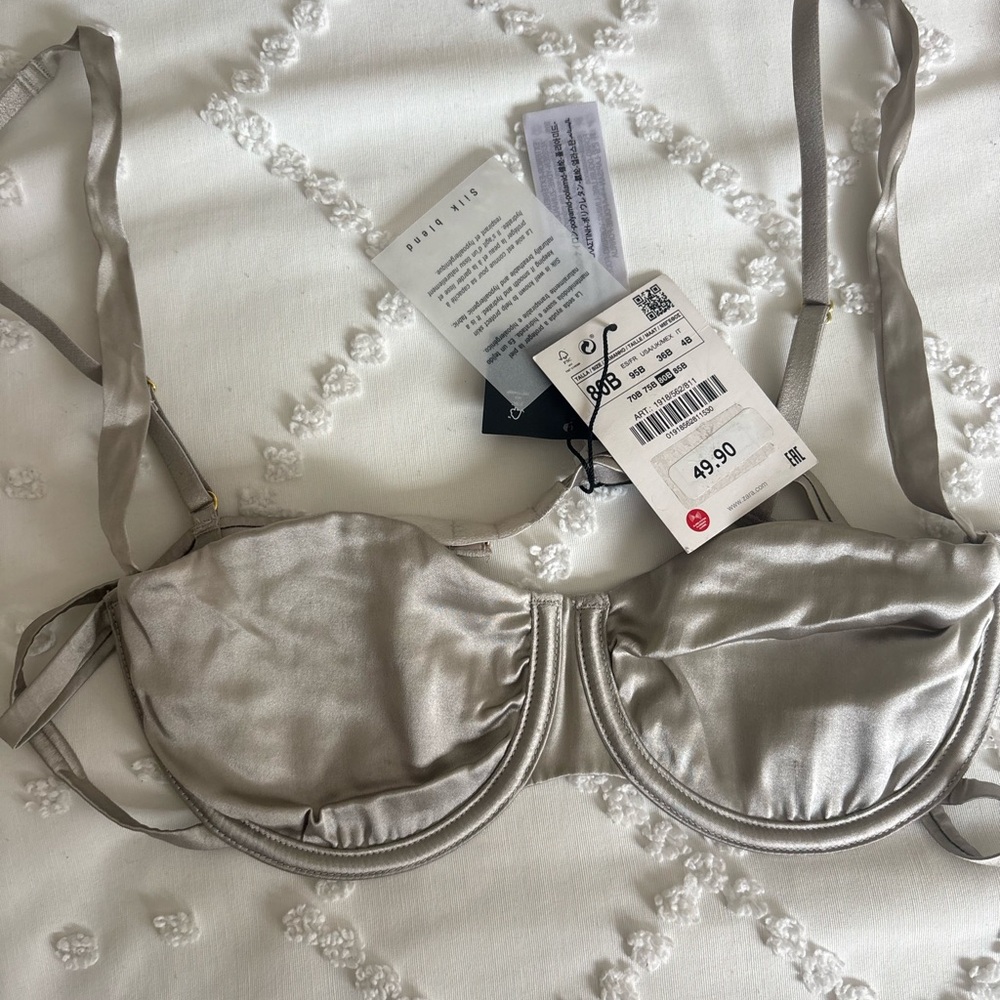 Zara Metallic Gray Satin Bra - Picture 2 of 4